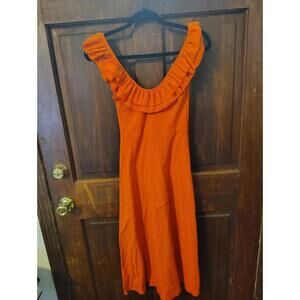 Zara Burnt Orange Ruffle Neck Maxi Dress Sz Small